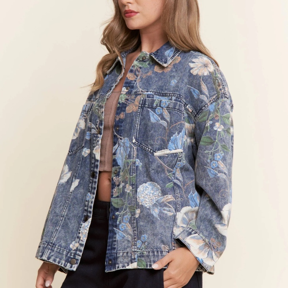 NWT Floral Denim Jean Jacket - Picture 3 of 6
